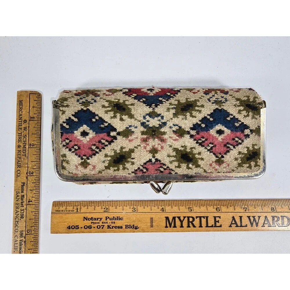 Mid-Century Tapestry Clutch Purse, Geometric Pattern, Made In Japan